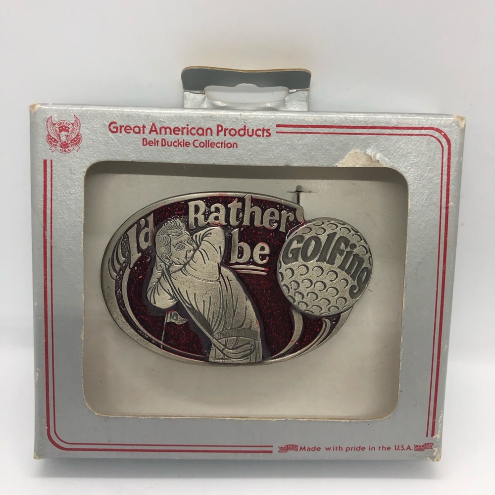 VTG Belt Buckle I’d Rather Be Golfing Vintage NIB